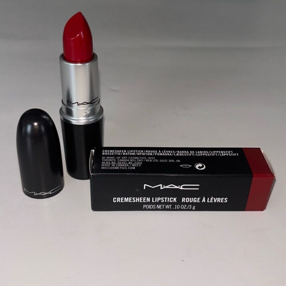 New in Box MAC Cosmetics Cremesheen Lipstick Brave Red #201 full size